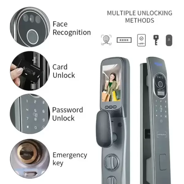 3D Face Recognition Smart Door Lock with Visual Security Code Card- Theft Digital Lock - Image 3