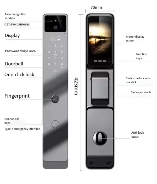 Digital 3D Face Recognition Fingerprint Smart Door Lock - Image 2