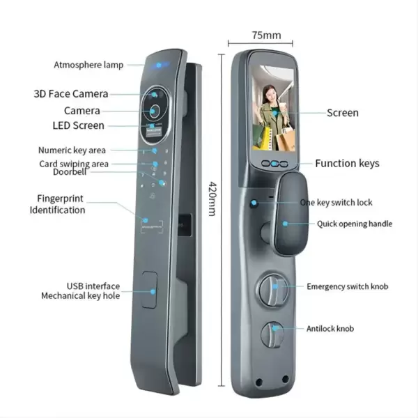 3D Face Recognition Smart Door Lock with Visual Security Code Card- Theft Digital Lock - Image 2
