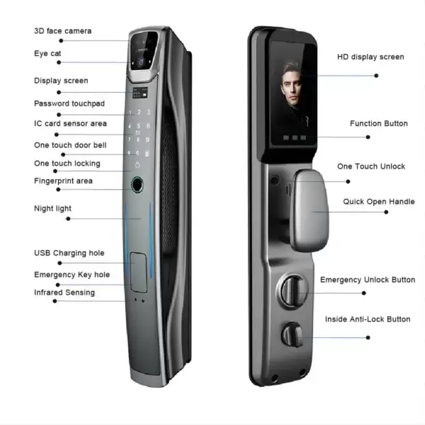 Digital 3D Face Recognition Fingerprint Smart Door Lock - Image 7