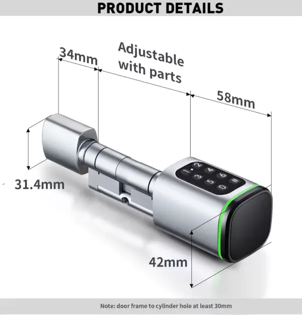 TTLock APP Euro Cylinder Door Lock Stock in Europe TTlock APP Adjustable Cylinder Size Waterproof Smart Cylinder Lock S1K - Image 2