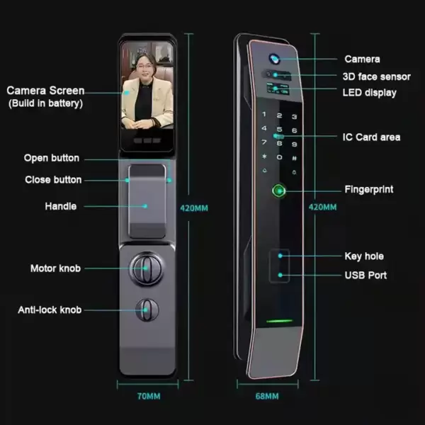 3D Face Recognition with Smart Control Door/Digital Fingerprint with Password & Lock Built-in Camera - Image 3